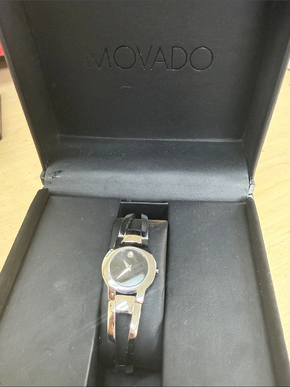 Movado Silver Tone Watch with Black Dial NEW